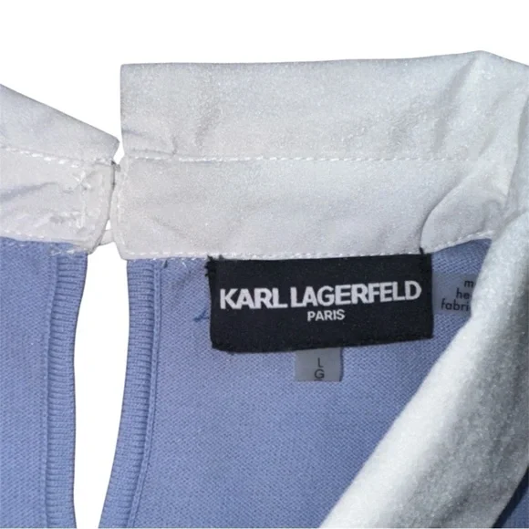 Karl Lagerfeld Paris Women's Striped Ribbed Sweater - Blue, White, Black-Size L - Picture 4 of 11